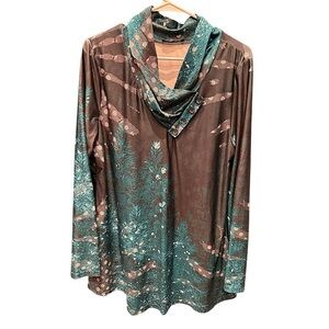 Lily Teal and Brown Cowl Neck Top XL